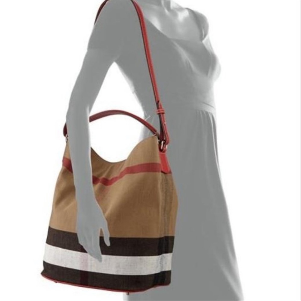 Burberry Ashby Check Canvas Leather Hobo